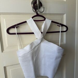 Babaton White Ribbed Crop Top